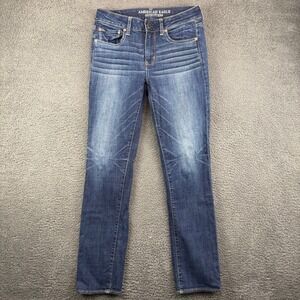 American Eagle Outfitters Women's Super Stretch Straight Leg Jeans - Blue Wash